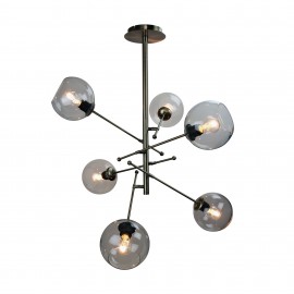 Oriel Lighting-RIPLEY.6 Antique Brass & Black Amazing 6-Light Satellite Pendant  